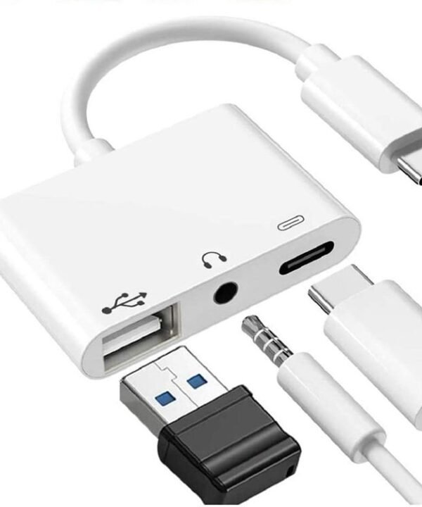 3 in 1 USB-C OTG Adapter with 3.5mm Headphone Jack, Compatible for iPad Pro and Type-C Jack Phone