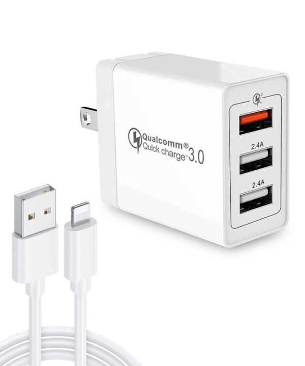 SDC-30W 2 in 1 USB to 8 Pin Data Cable + 30W QC 3.0 USB + 2.4A Dual USB 2.0 Ports Mobile Phone Tablet PC Universal Quick Charger Travel Charger Set,  US Plug