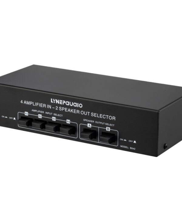 B042 4-in 2-out Power Amplifier Sound Switcher Loudspeaker Switch Distributor, 300W Per Channel Lossless Sound Quality