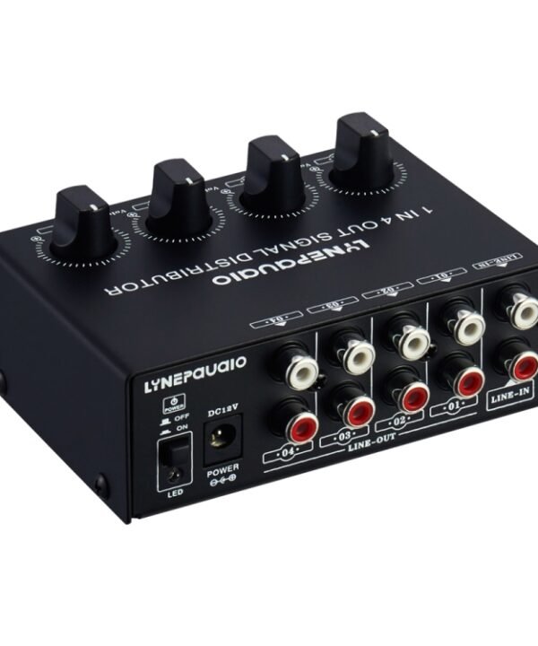 1-In 4-Out Front Stereo Signal Amplifier, Independent Output Volume Adjustment RCA Interface No Loss  Allocator, US Plug