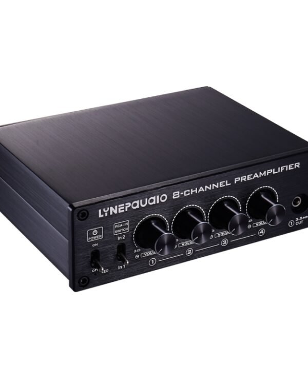 2 in 8 out Switcher Pre-Amplifier Speaker Distributor Signal Booster with Volume Control And Earphone 16-600 ohms / Monitor Function