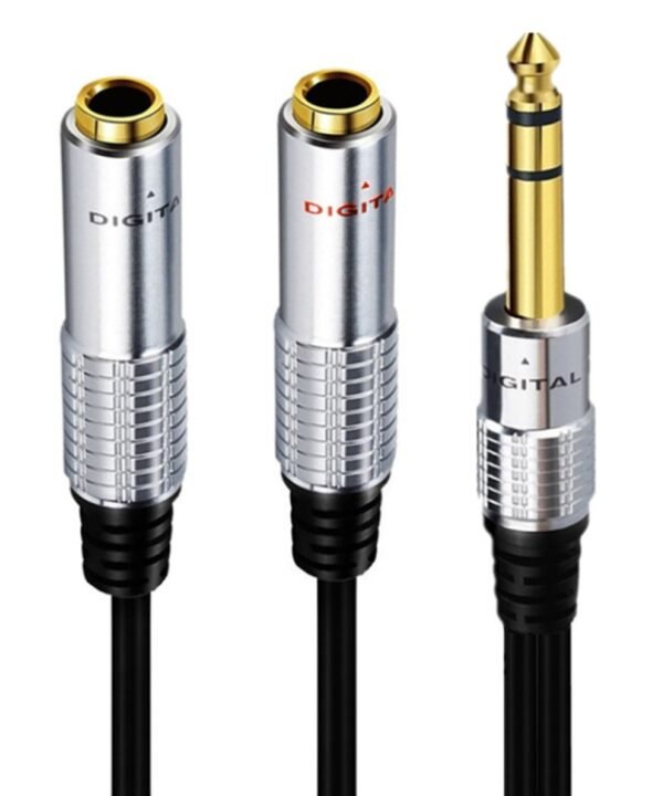 JUNSUNMAY 6.35mm Male to Dual 6.35mm Female Stereo Audio Adapter, Length: 0.2m