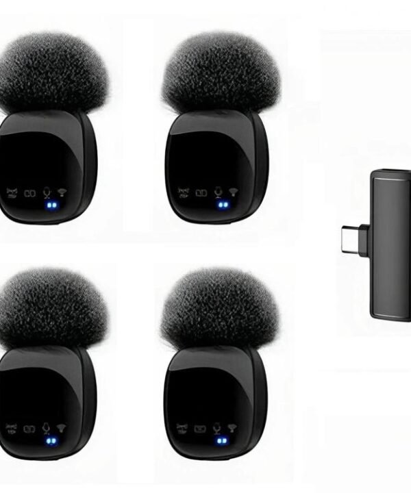 4-in-1 Wireless Lavalier Microphone System with Noise Reduction, UHF Transmission for iPhone / Android