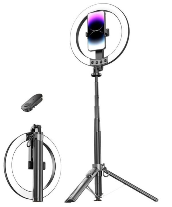 P61Q For Photography / Video Recording Live Streaming Selfie Stick Tripod Lamp 10 Inch Ring Light