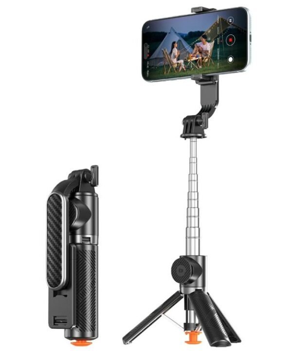 T01S For Live Streaming 3-in-1 Extendable Bluetooth Remote Phone Holder Stand Selfie Stick Tripod