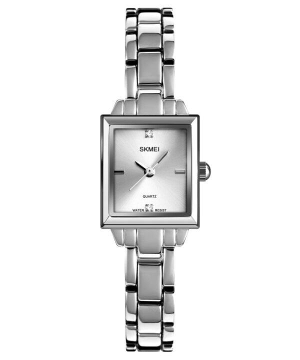 SKMEI 1407 Business Fashion Watch with Diamonds Delicate and Elegant Square Zinc Alloy Quartz Watch for Women, Rose Gold, Silvery