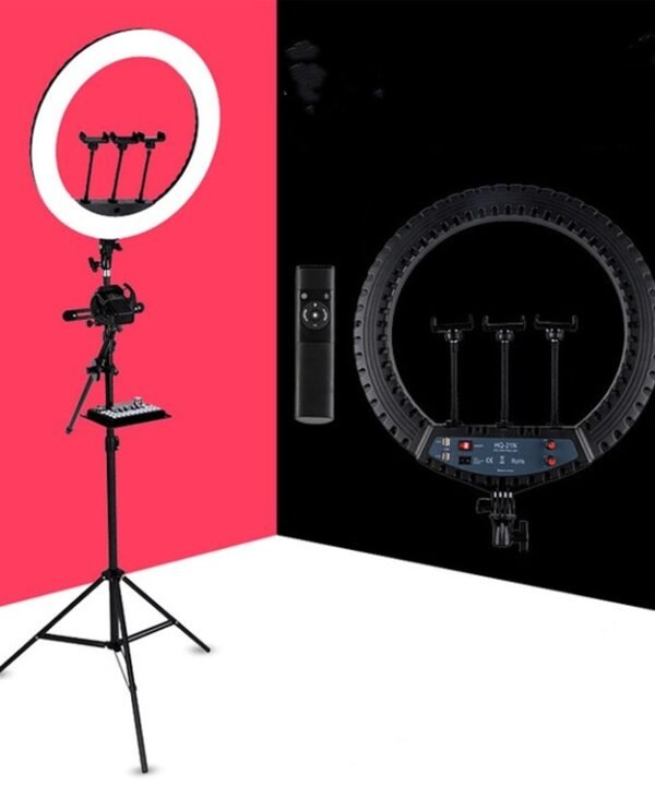 HQ-21N 21 inch 52.5cm LED Ring Vlogging Photography Video Lights Kits with Remote Control & Phone Clamp & 2.1m Tripod Mount, EU Plug