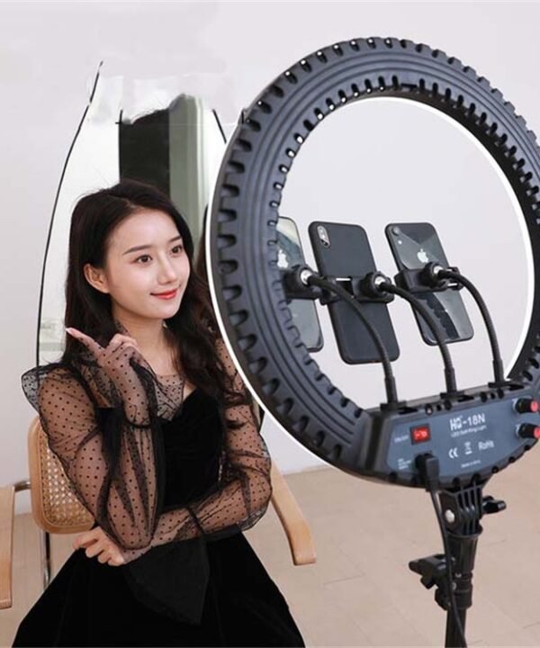 HQ-18N 18 inch 45cm LED Ring Vlogging Photography Video Lights Kits with Remote Control & Phone Clamp & 2.1m Tripod Mount, EU Plug