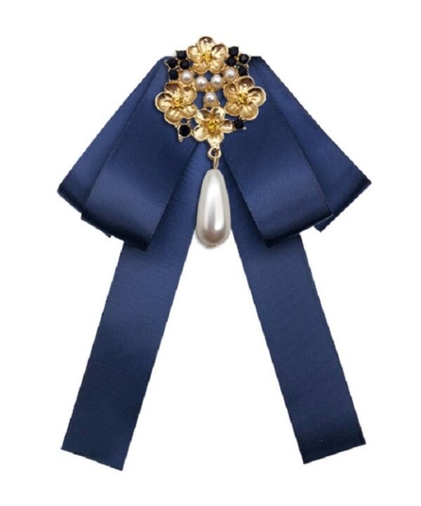 Ladies Retro Style Cloth Fabric Pearl Diamond Brooch Bow Tie Bow Clothing Accessories, Pin Buckle Version, Tie Belts Version