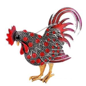 Personality Retro Cock Girl Brooch, Red, Orange, Purple, Gray