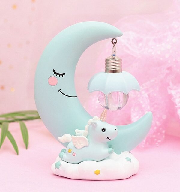 Moon Resin Cartoon Romantic Bedroom Decor Night Lamp Baby Kids Birthday Xmas Gift, Blue, Pink