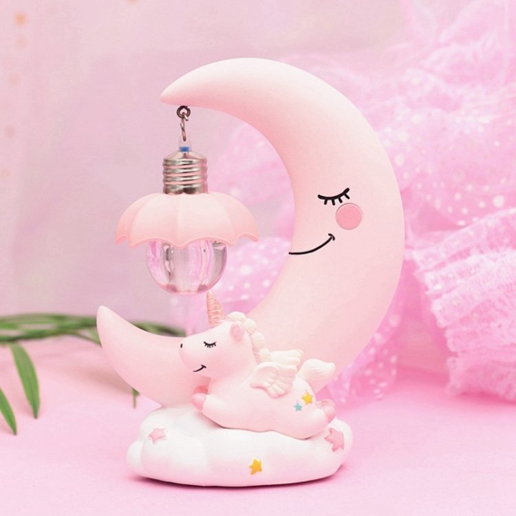 Moon Resin Cartoon Romantic Bedroom Decor Night Lamp Baby Kids Birthday Xmas Gift, Blue, Pink - Image 3