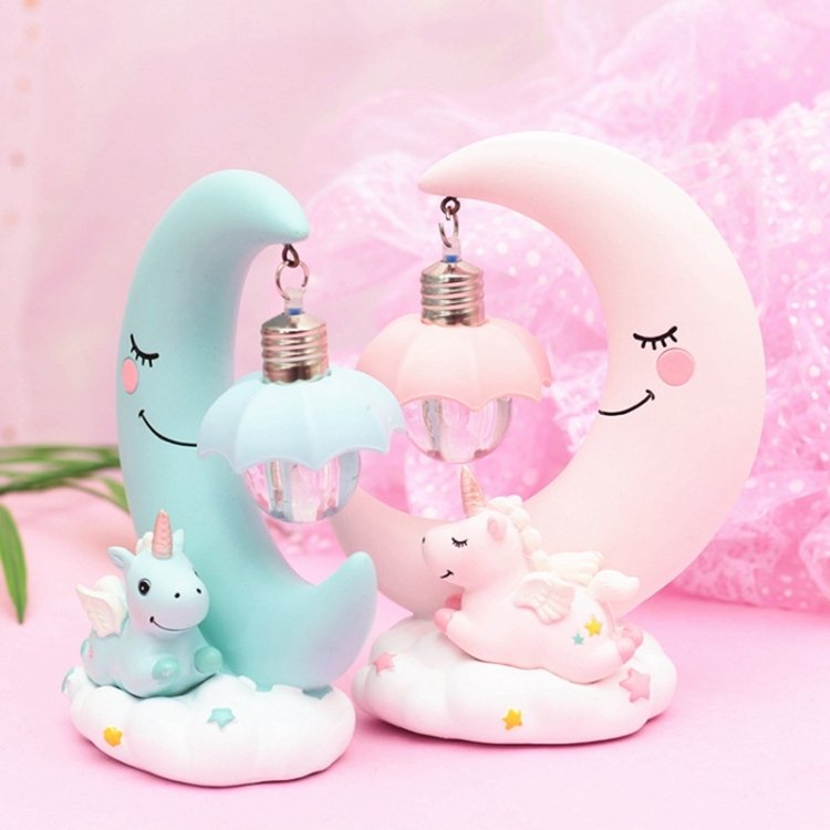 Moon Resin Cartoon Romantic Bedroom Decor Night Lamp Baby Kids Birthday Xmas Gift, Blue, Pink - Image 4