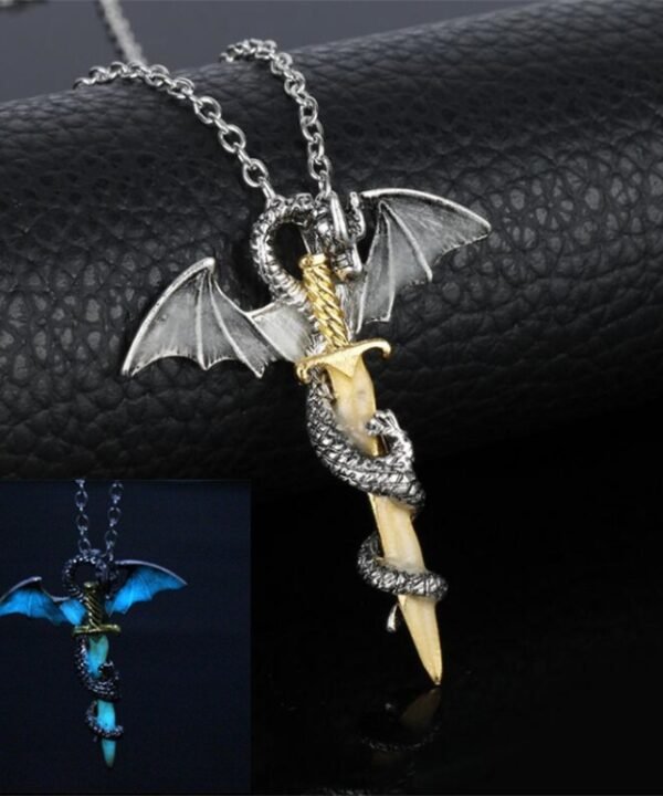Luminous Jewelry Dragon Sword Pendant Necklace Dark Anime Necklace