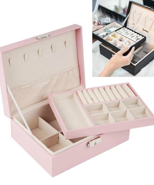 Portable Leather Jewelry Storage Box Necklace Ring Watch Storage Box, Single Layer, Double Layer
