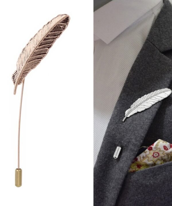 Cute Leaf Feather Needle Pin Brooch, Gold, Silver