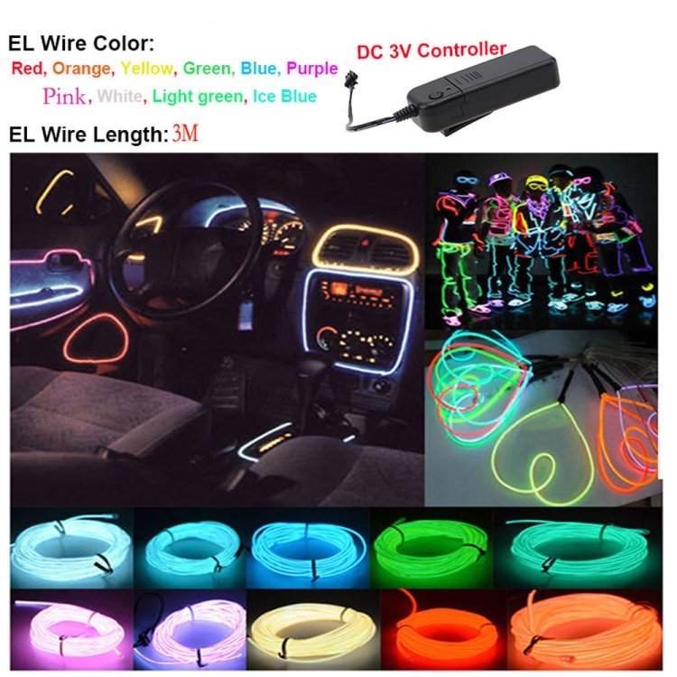 Flexible LED Light EL Wire String Strip Rope Glow Decor Neon Lamp USB Controlle 3M Energy saving Mask glasses glow line F277, TBD0156472001A, TBD0156472001B, TBD0156472001C, TBD0156472001D, TBD0156472001E, TBD0156472001F, TBD0156472001G, TBD0156472001... - Image 8