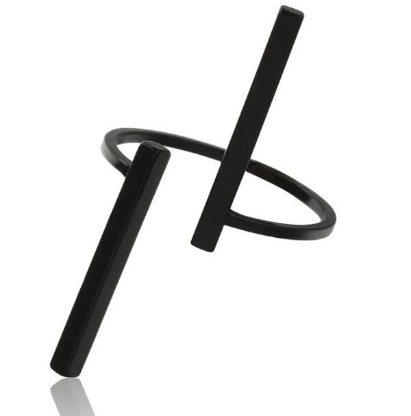 Creative Simple Geometry Opening Finger Rings Personality Jewelry, Black, Silver, Gold