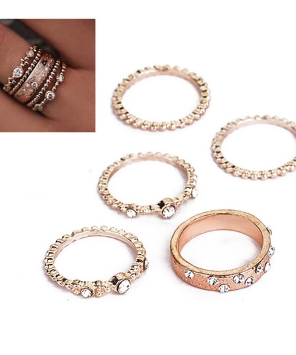 5 PCS/Set Fashion Women Rose Gold Rhinestone Elegant Rings Jewelry Set, 6, 7, 8, 9, 10