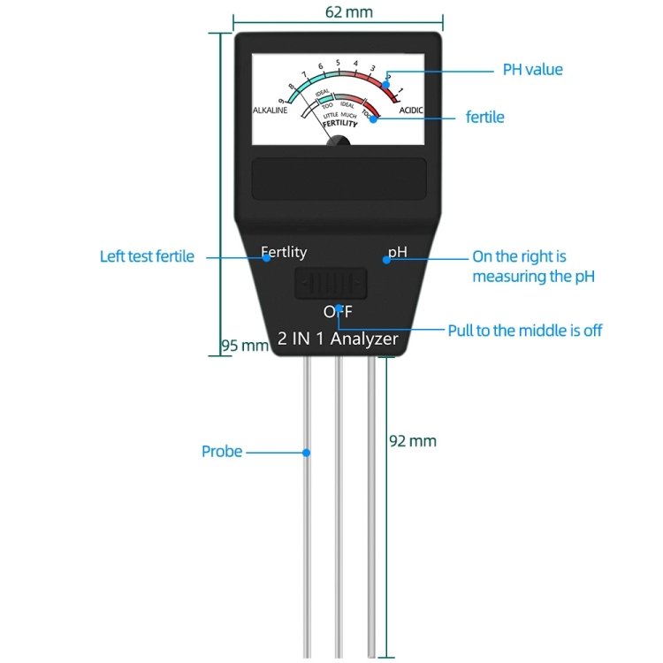 2 in 1 Soil PH Meter Fertility Tester Instrument Gardening Tools with 3 Probes - Image 2