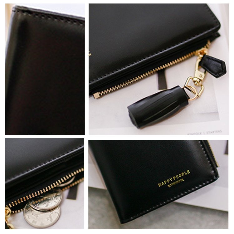 Brief Design Bifold Tassel Women Wallet PU Leather Short Credit Card Holder Purse - Image 5