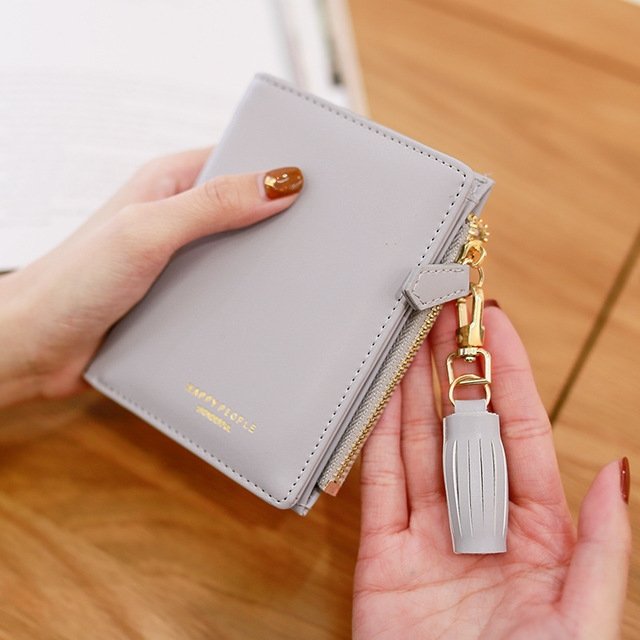 Brief Design Bifold Tassel Women Wallet PU Leather Short Credit Card Holder Purse - Image 6