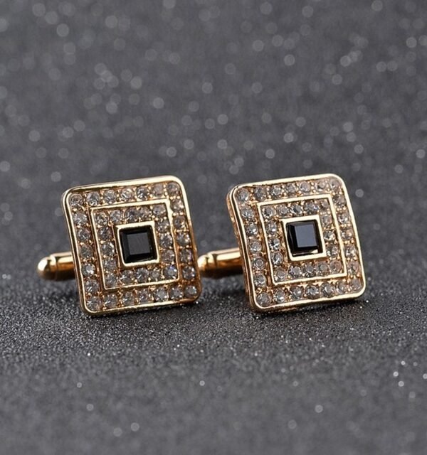 Classic Luxury Rhinestone Crystal Square Custom Enamel Men Cufflink Male French Shirt Cuff links Wedding, Light Yellow Gold Color, Silver Plated