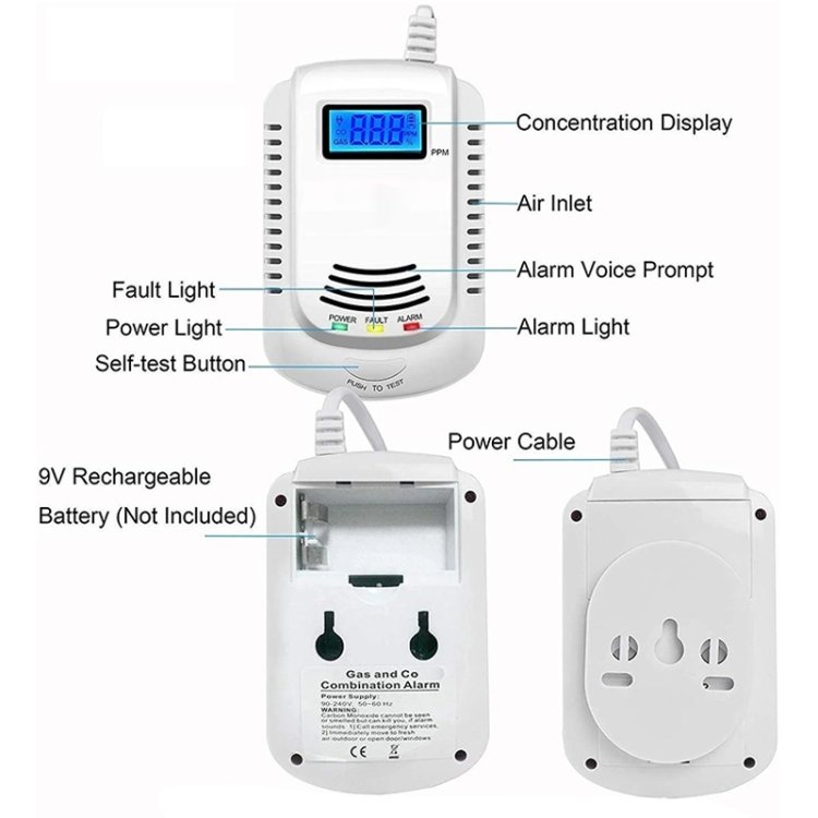 Coalgas Natural Gas Methane Propane Leak Detector Tester Measurer Home Security Tool, EU Plug - Image 3