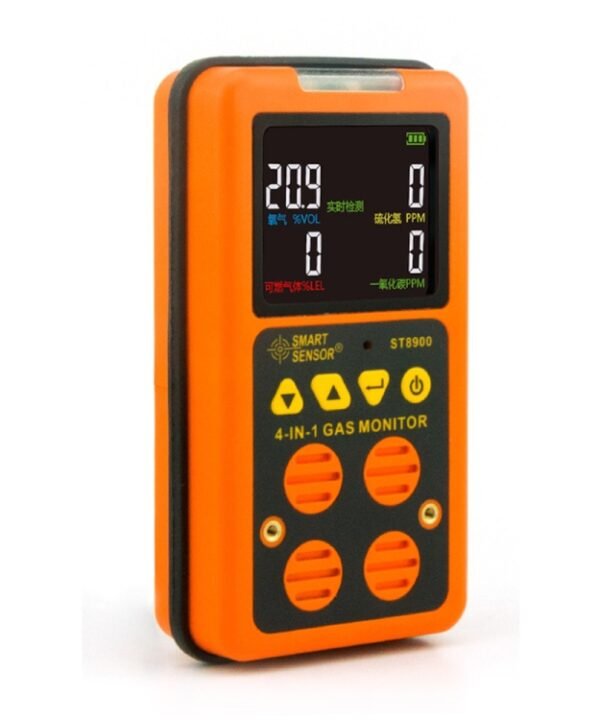 SMART SENSOR ST8900 4 in 1 Toxic Gas CO Carbon Monoxide Detector Hydrogen Sulfide H2S Oxygen Combustible Gas Test LCD Display Monitor, Sound Light Vibration Alarm, CN Plug