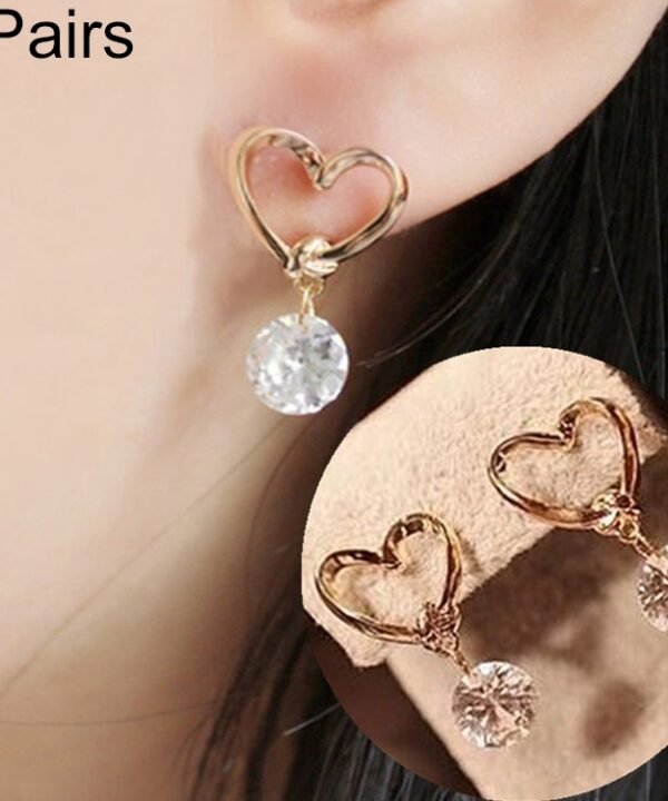 2 PCS Women Elegant Fashion Crystal  Heart Design Earring