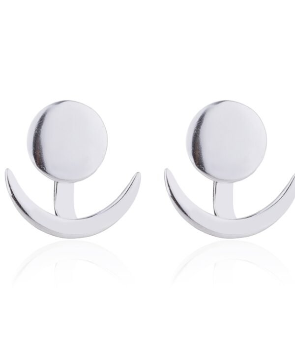 Trendy Crescent Moon Cute Ear Jackets Geometric Round Stud Earrings for Women, Gold, Silver
