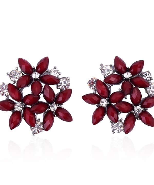 Fashion Zircon Rhinestone 3 Flower Stud Earrings for Women Jewelry, blue, red, black