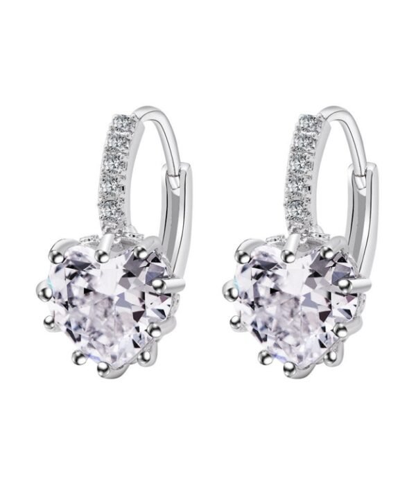 Cute Heart Real 925 Sterling Silver Cubic Zirconia Stone Earrings, Gold with white Zirconia, Platinum with white Zirconia, Platinum with Pink Zirconia, Platinum with Purple Zirconia, Platinum with Light blue Zirconia, Platinum with sea blue Zirconia...