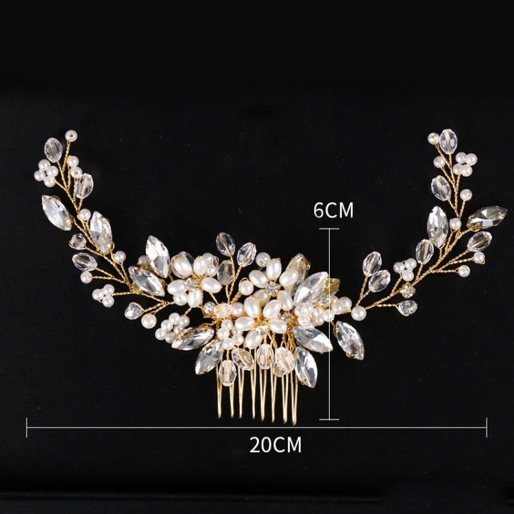Golden Pearl Headband Tiaras Crystal Rhinestone Bridal Hair Combs Headpiece - Image 6