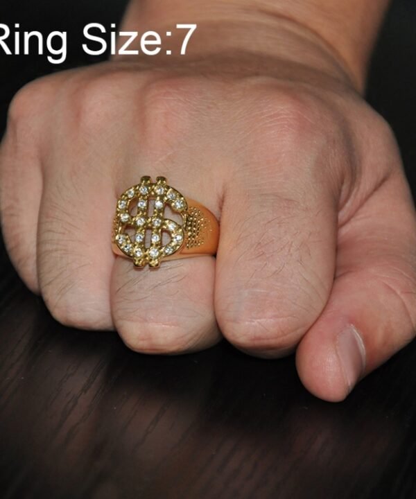 Rock Bling Gold US Dollar Sign Signets Rings for Men Jewelry, Gold