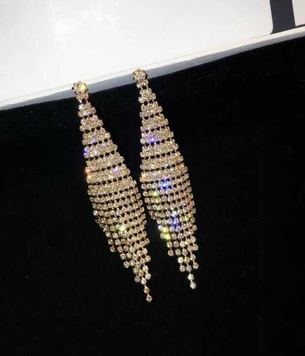 Super Flash Diamond Two-color Tassel Earrings for Women, Gold clip earings, Gold stud earings, Silver clip earings, Silver stud earings