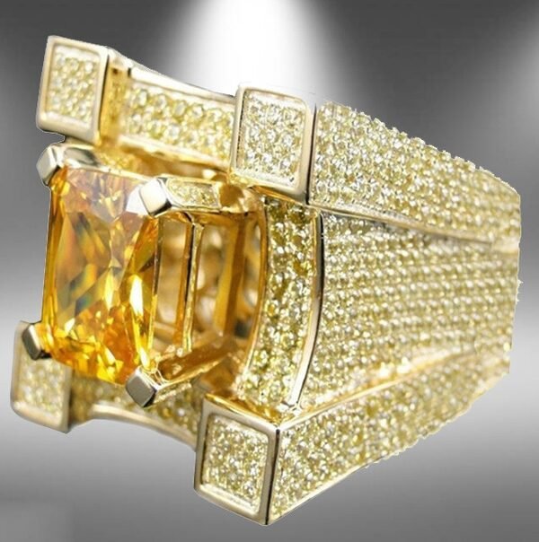 Men Luxurious Microencrusted Zircon Ring, Silver, Gold