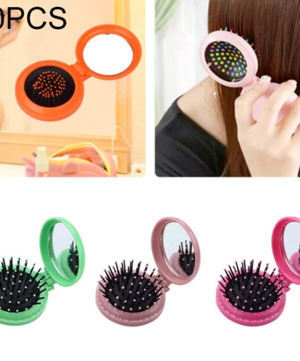 10 PCS Portable Round Pocket Small Size Travel Massage Folding Comb Hair Brush, Random Color