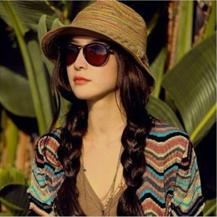 Colorful Striped Foldable Straw Hat Topee Bohemia Cap, Bohemia - Image 4