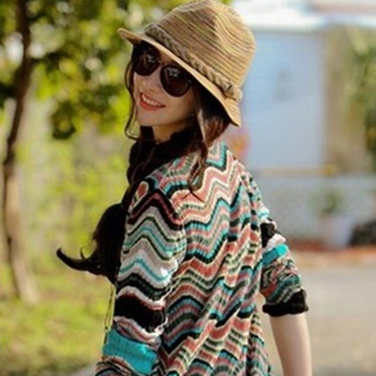 Colorful Striped Foldable Straw Hat Topee Bohemia Cap, Bohemia - Image 5