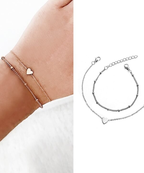 2 Sets Women Minimalist Small Love sharp Link Chain Bracelets, gold, silver