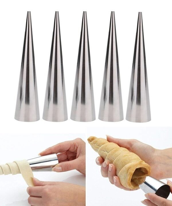 5 PCS Cone Roll Moulds Stainless Steel Spiral Nozzle Croissants Pastry Cream Horn Cake Mold