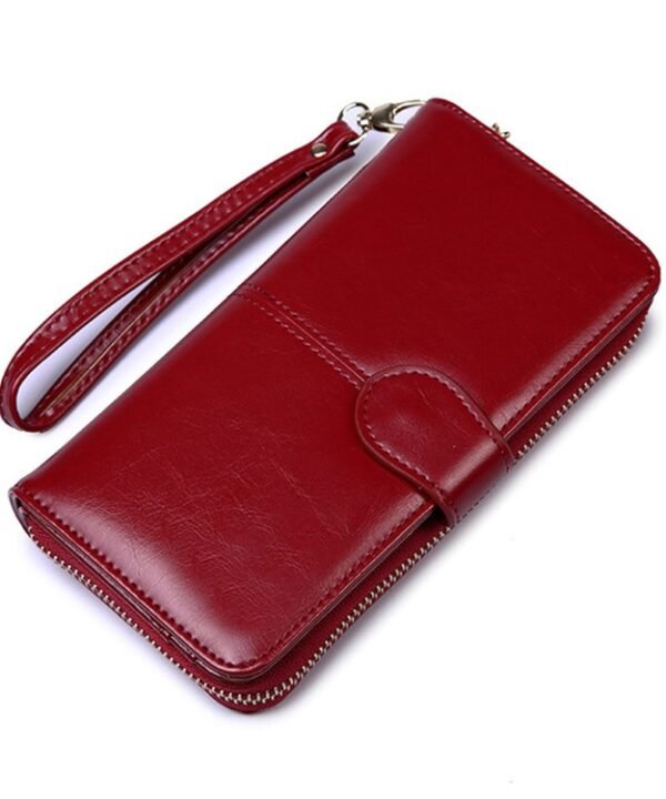 Ladies Oil Wax Leather Retro Long Large Capacity Multifunctional Wallet Clutch Bag