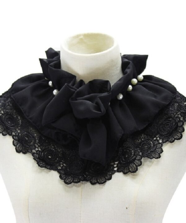 Women Beaded Chiffon Decorative Collar Flowers Folding Polo-neck Shawl Fake Collar
