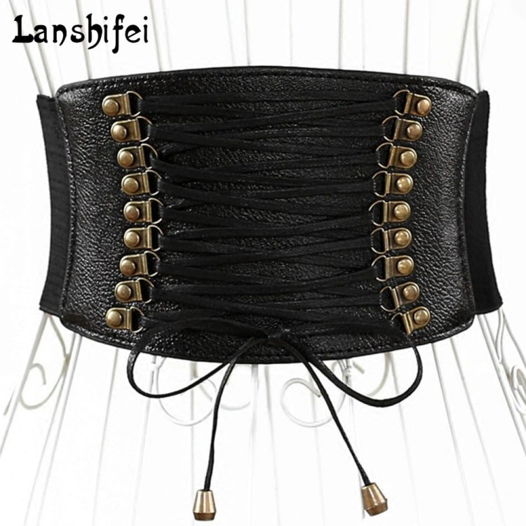 Female Elastic Tassel Wide Belt Decoration Dress Accessories Belt, Black, Brown, Blue, Red - Image 2