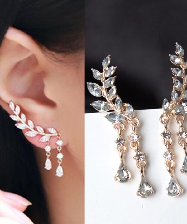 Women Tassel Wing Style Drop Earrings Fashion Cubic Jewelry, Golden color, Silver color