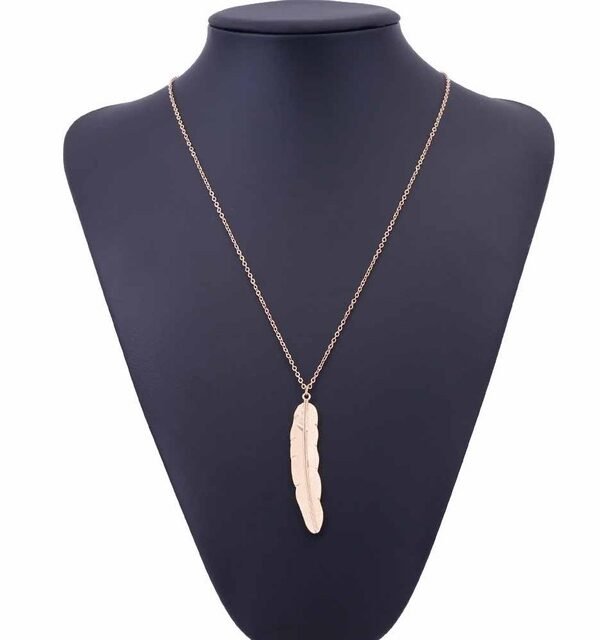 Vintage Long Necklace Jewelry Simple Feather Pendant Necklaces, Gold, Silver
