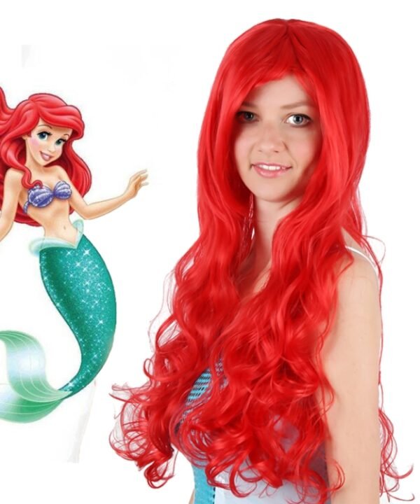 Anime The Little Mermaid Princess Ariel Cosplay Wig Halloween Wig Party Stage Synthetic Red Curly Hair