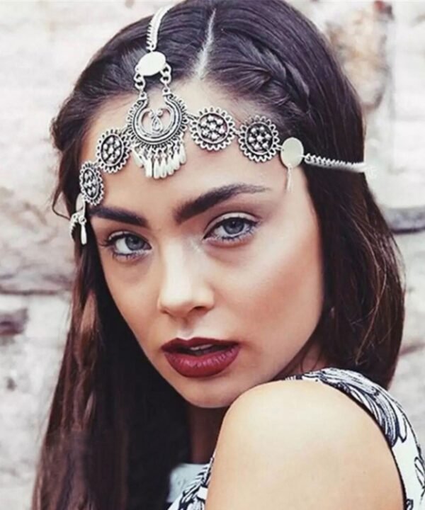 Silver Vintage Tassel Hair Jewelry Metal Coin Headband Long Punk Head Chain Piece Forehead Headpiece