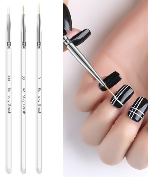 3 PCS Nail Art Brush Crystal Acrylic Thin Liner Drawing Pen Painting Stripes Flower Manicure Tools